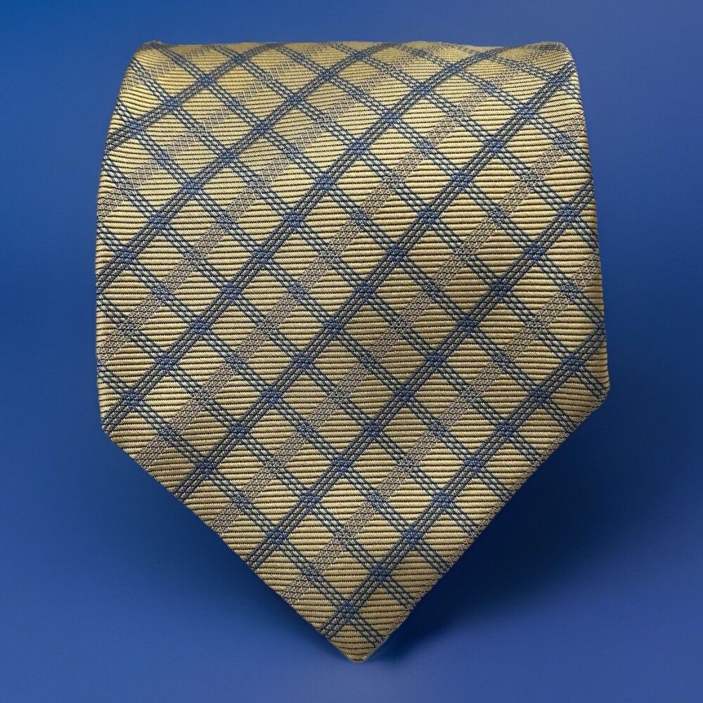 NWT Brooks Brothers Makers Pure Silk Necktie Yellow Blue Diagonal Plaid Preppy